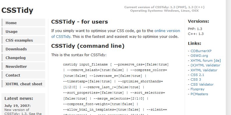 csstidy html and css productivity tools